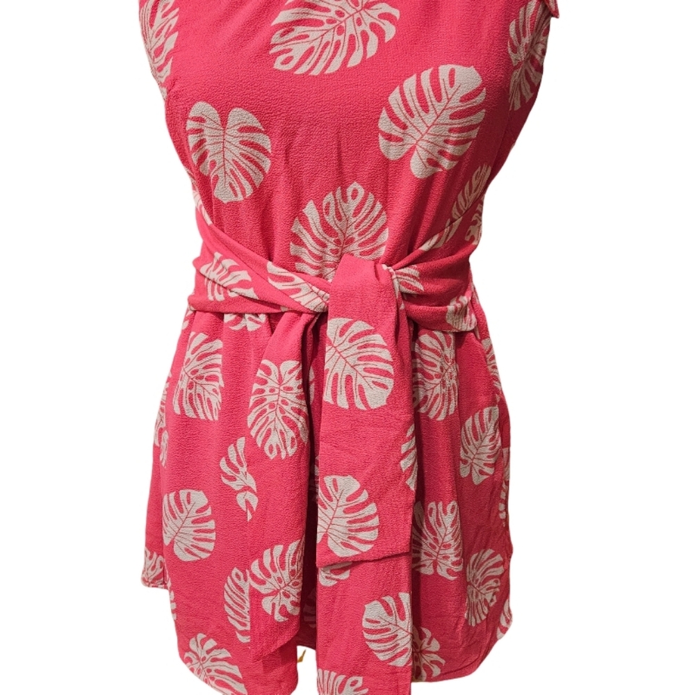 CATO Pink One-Shoulder Dress with Leaf Print - Picture 2 of 10